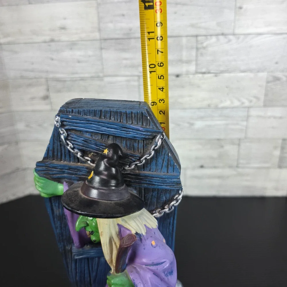 Vintage Halloween Witch Figurine Coffin Cauldron Pumpkin Resin Decor 11 inch